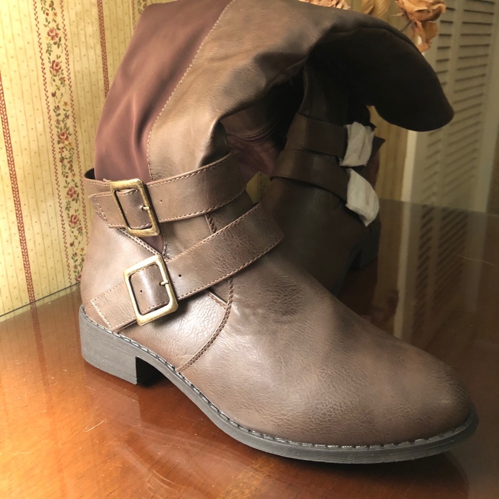Brown Faux Leather Boots